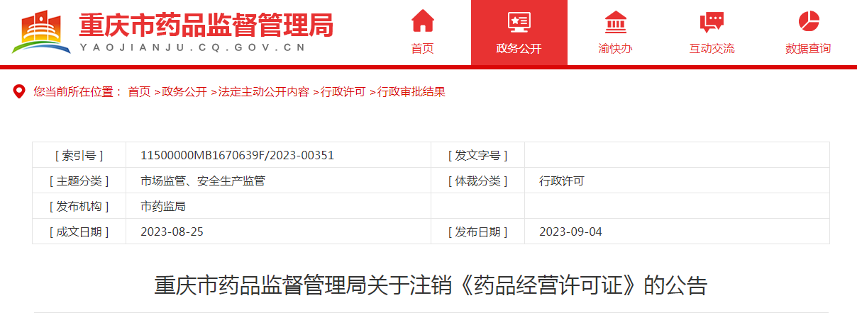 重庆铭权医药有限公司、重庆修缘医药有限公司《药品经营许可证》（渝AA0231263、渝AA0231192）注销