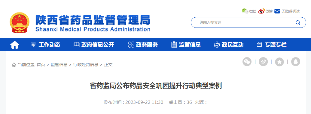 陕西省药监局公布药品安全巩固提升行动典型案例